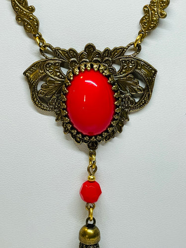 Sadie Green Art Deco Style Red Cabochon Tassel Necklace